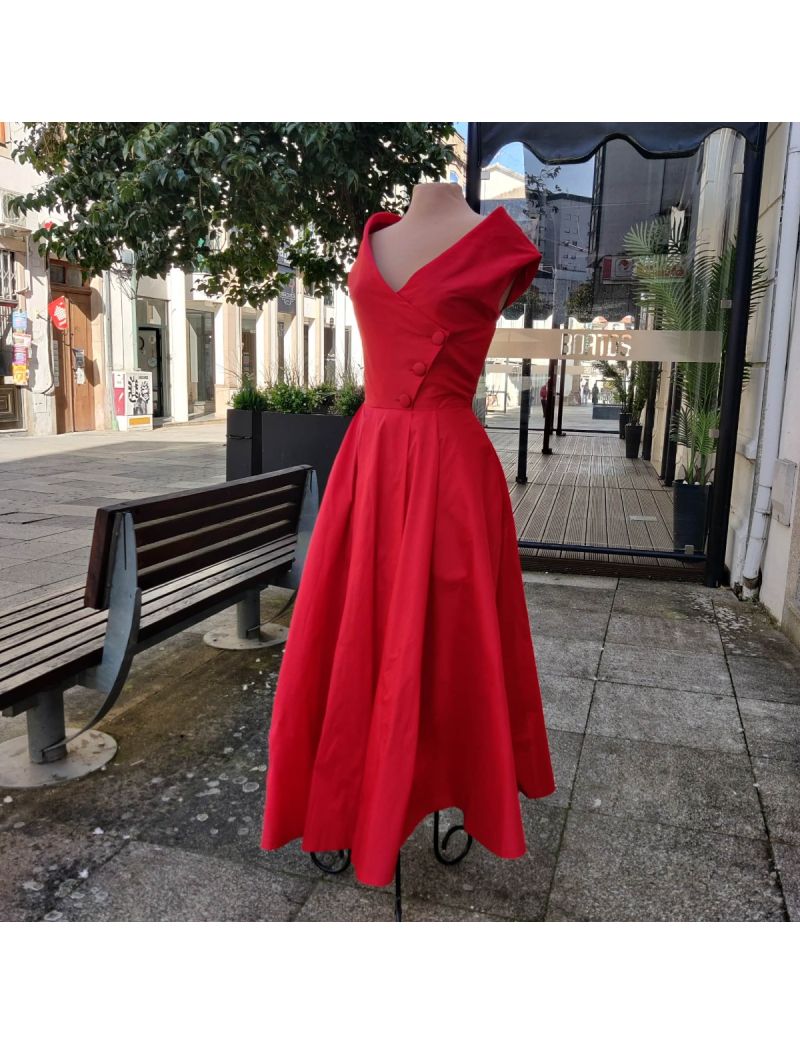 Vestido Maxi Taftá Botões