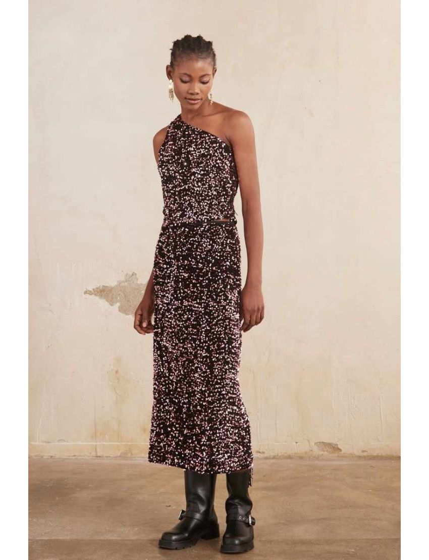 Saia midi de veludo e lantejoulas