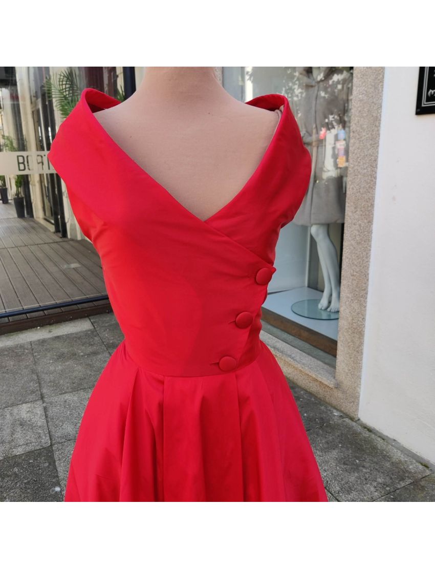 Vestido Maxi Taftá Botões