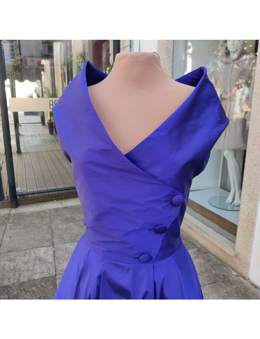 Vestido Maxi Taftá Botões