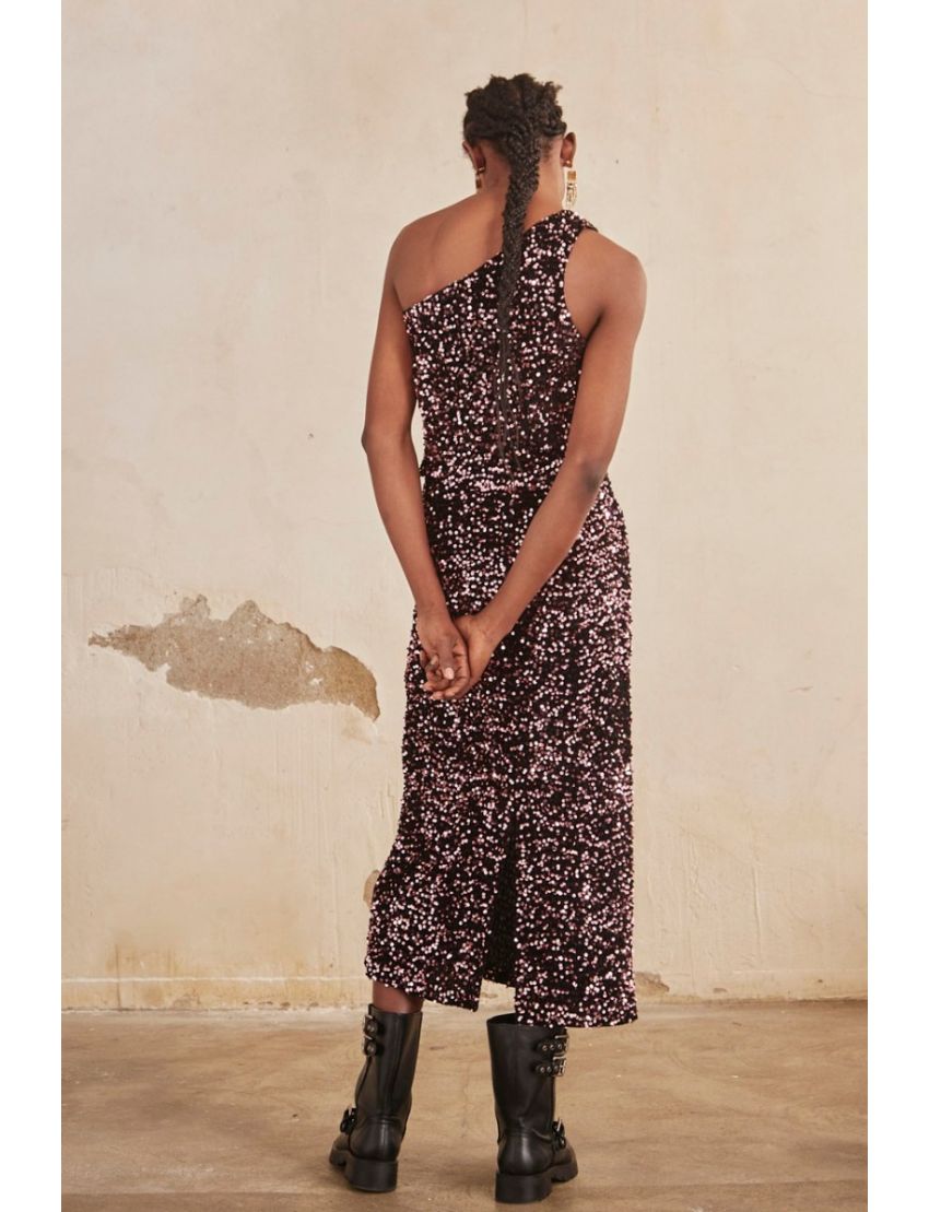 Saia midi de veludo e lantejoulas