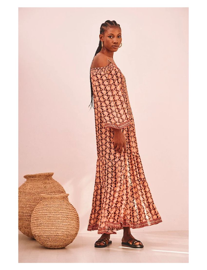 Vestido Comprido Estampado Boho