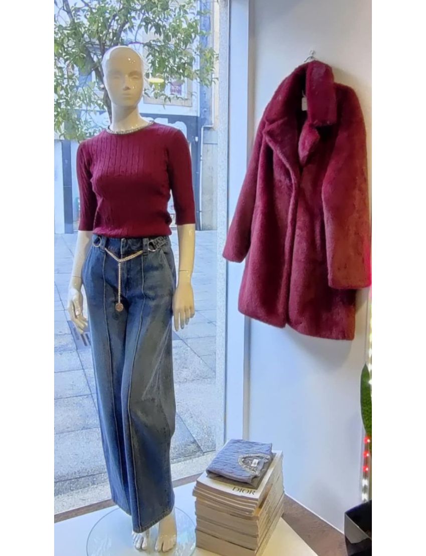 Casaco/Sobretudo Teddy Pelo Bordeaux 