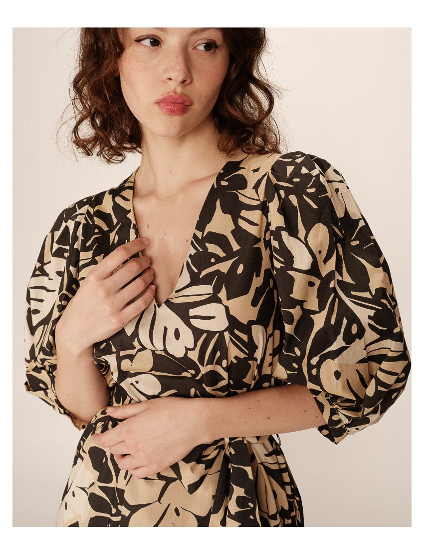 Vestido Estampado Manga Balão