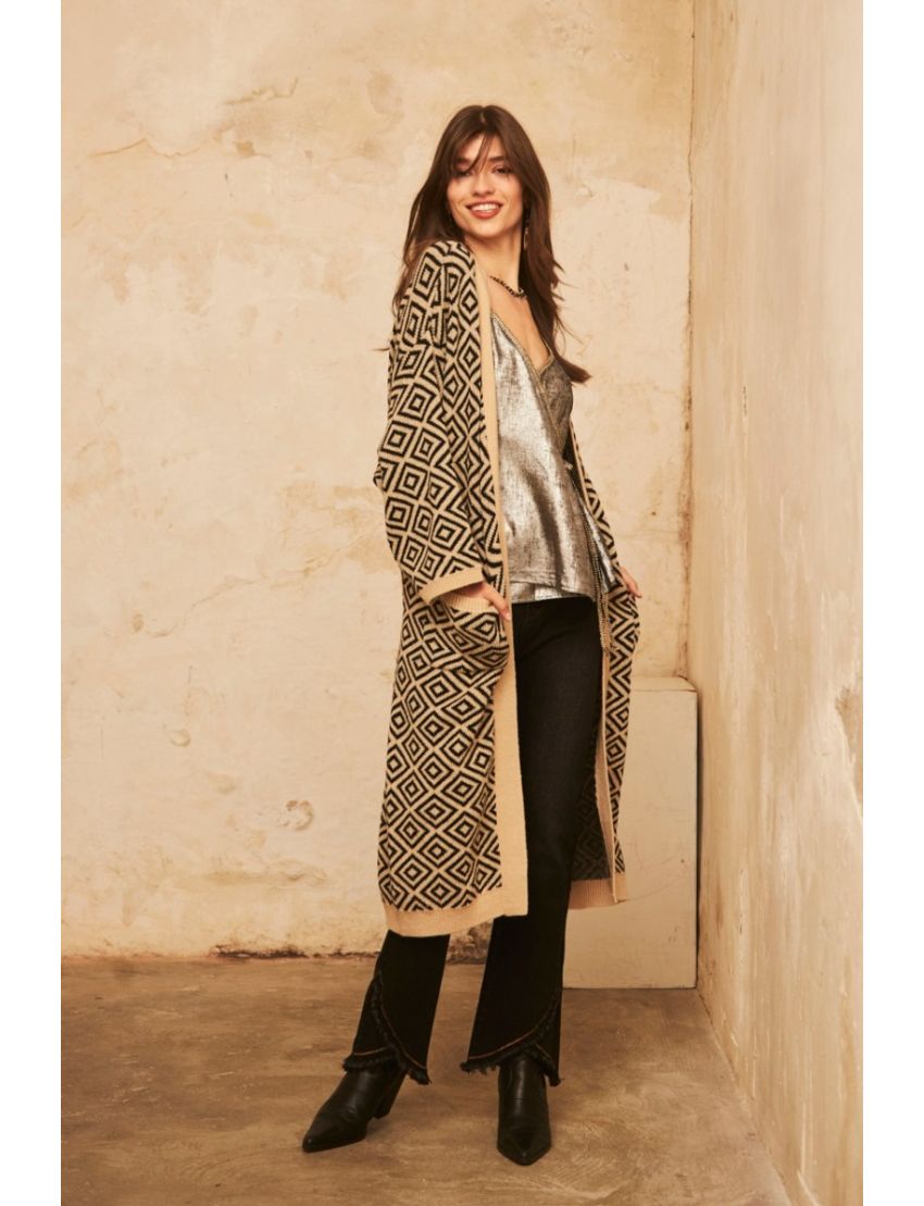 Casaco Kimono Malha Jacquard