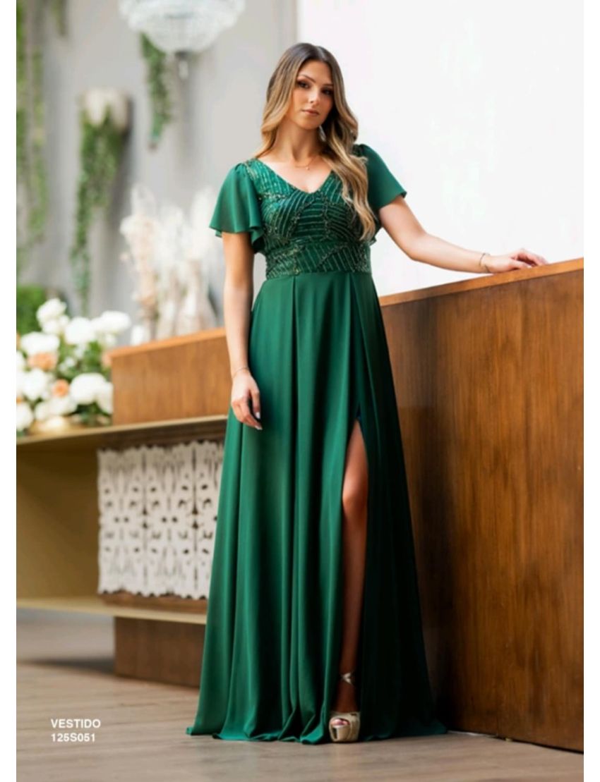 Vestido Longo Pedraria Manga