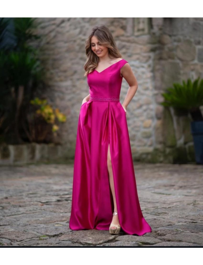 Vestido Longo Cetim Ombro Caído
