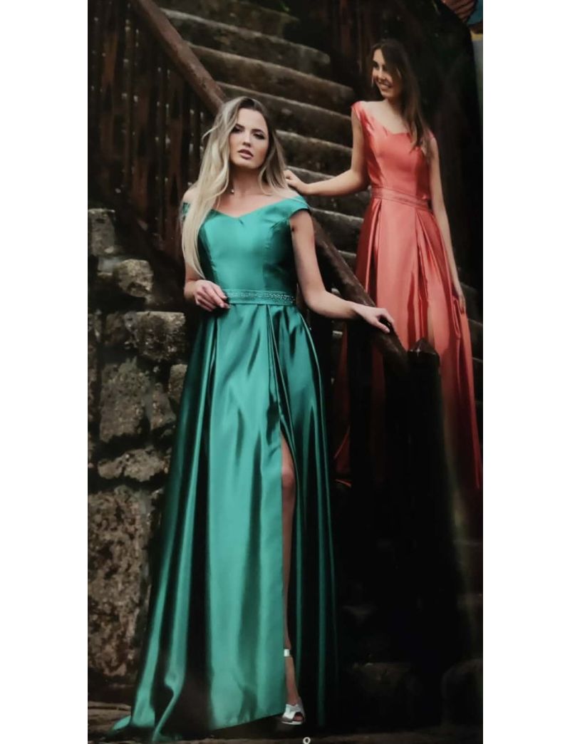 Vestido Longo Cetim Ombro Caído